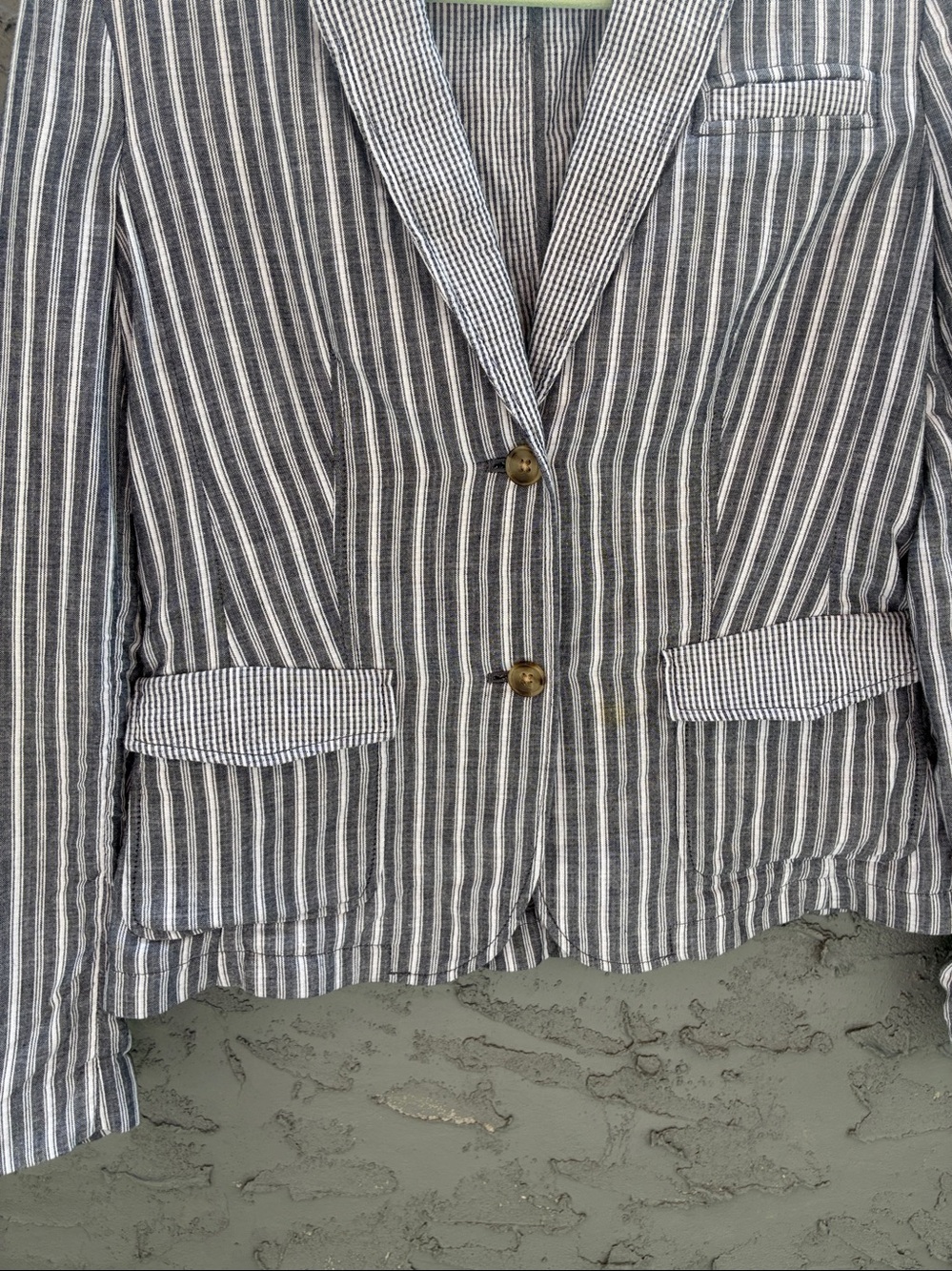 Nautical Coastal Preppy Navy Academia Striped Cotton Blazer Belt Sz 6 Worn 1x - Picture 4 of 5